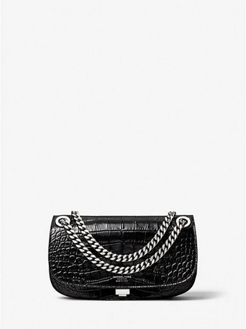 Michael Kors Christie Crocodile Embossed Leren Envelope Mini Tassen Dames Zwart | 129380-YWJ