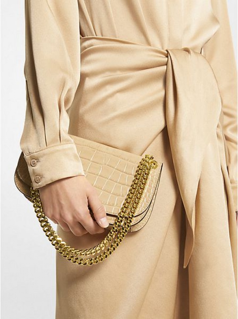 Michael Kors Christie Crocodile Embossed Leren Envelope Mini Tassen Dames Khaki | 018279-USN