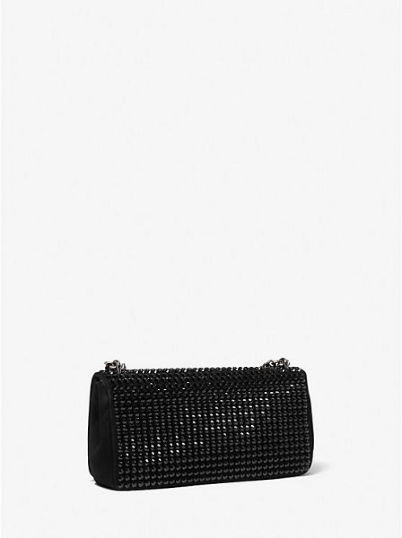 Michael Kors Christie Crystal Embellished Suede Envelope Mini Tassen Dames Zwart | 803469-HJD