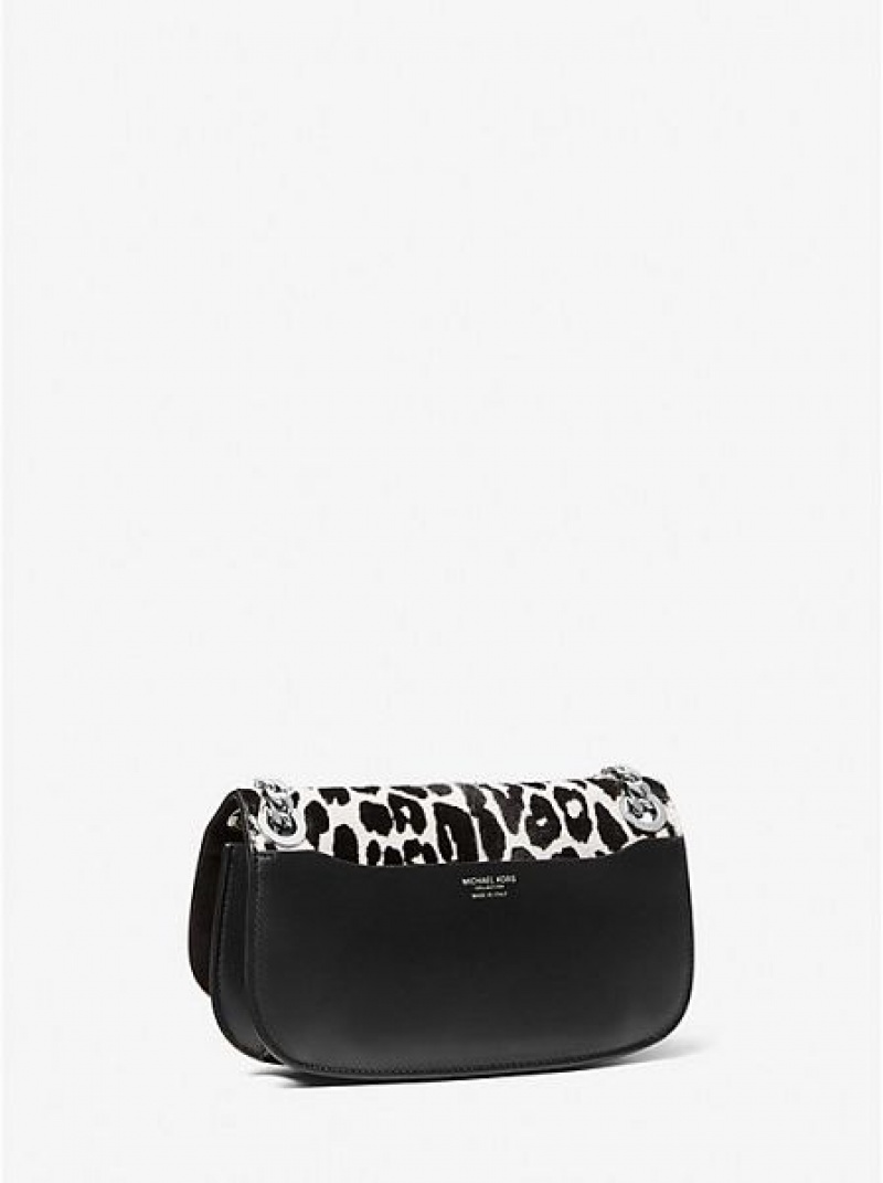 Michael Kors Christie Leopard Print Calf Hair And Leren Envelope Mini Tassen Dames Zwart Wit | 368274-AMS