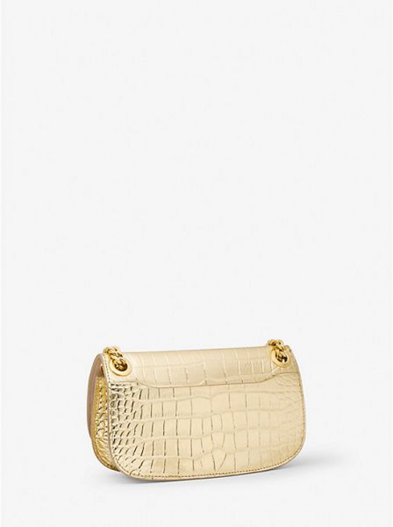 Michael Kors Christie Metallic Crocodile Embossed Leren Envelope Mini Tassen Dames Goud | 583604-ODU