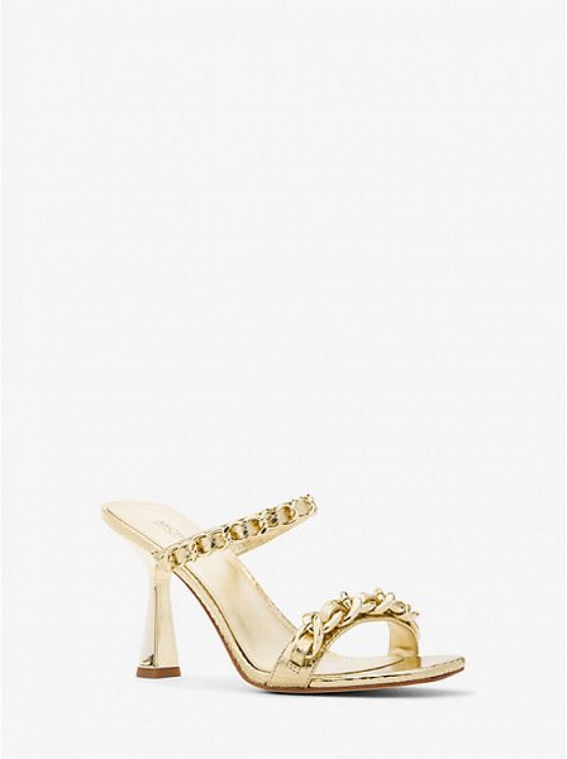 Michael Kors Clara Embellished Metallic Snake Embossed Leren Sandalen Dames Goud | 304925-FGP