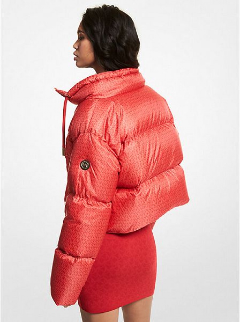 Michael Kors Cropped Logo Gewatteerd Puffer Jassen Dames Rood | 490256-CHT