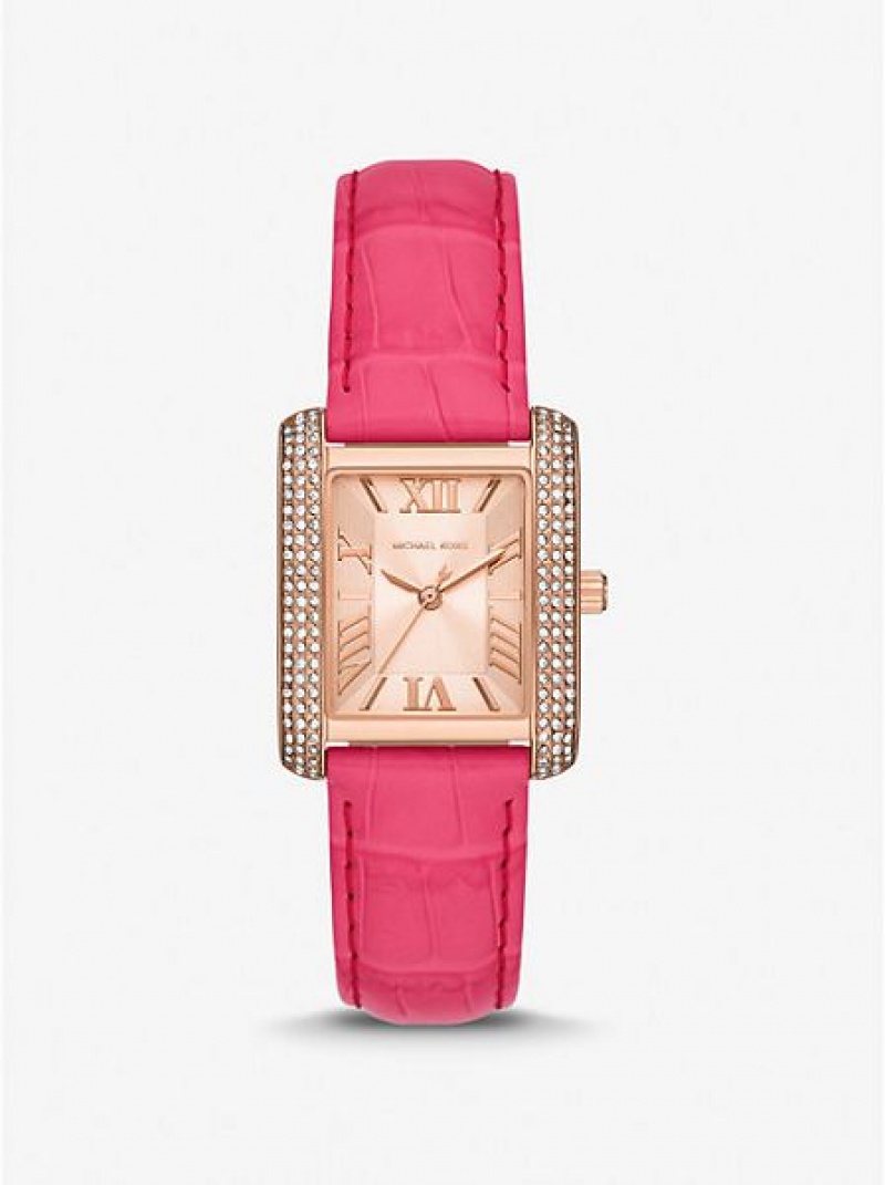 Michael Kors Emery Pave And Crocodile Embossed Leren Horloge Dames Roze Goud | 530748-VXB