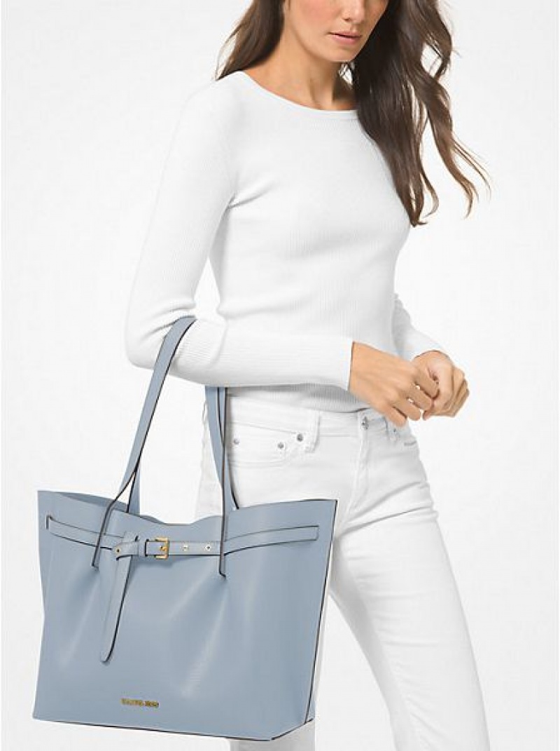 Michael Kors Emilia Large Pebbled Leren Tote Tassen Dames Blauw | 613472-MBH