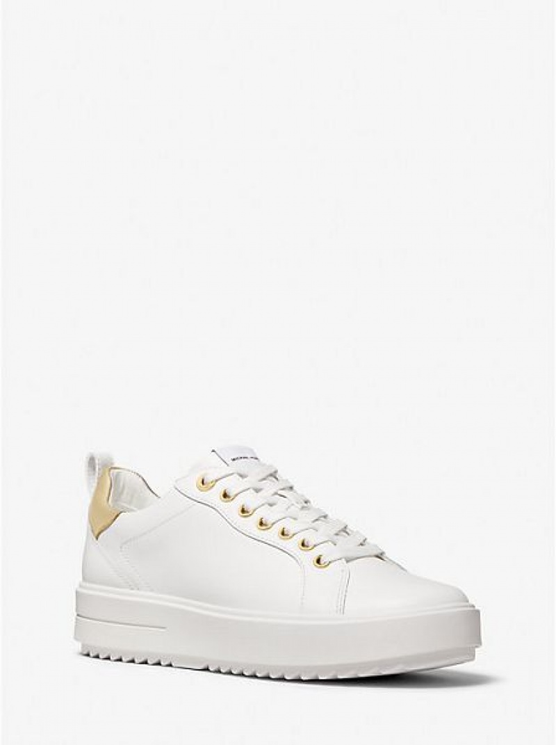 Michael Kors Emmett Leren Sneakers Dames Wit | 968271-HZU