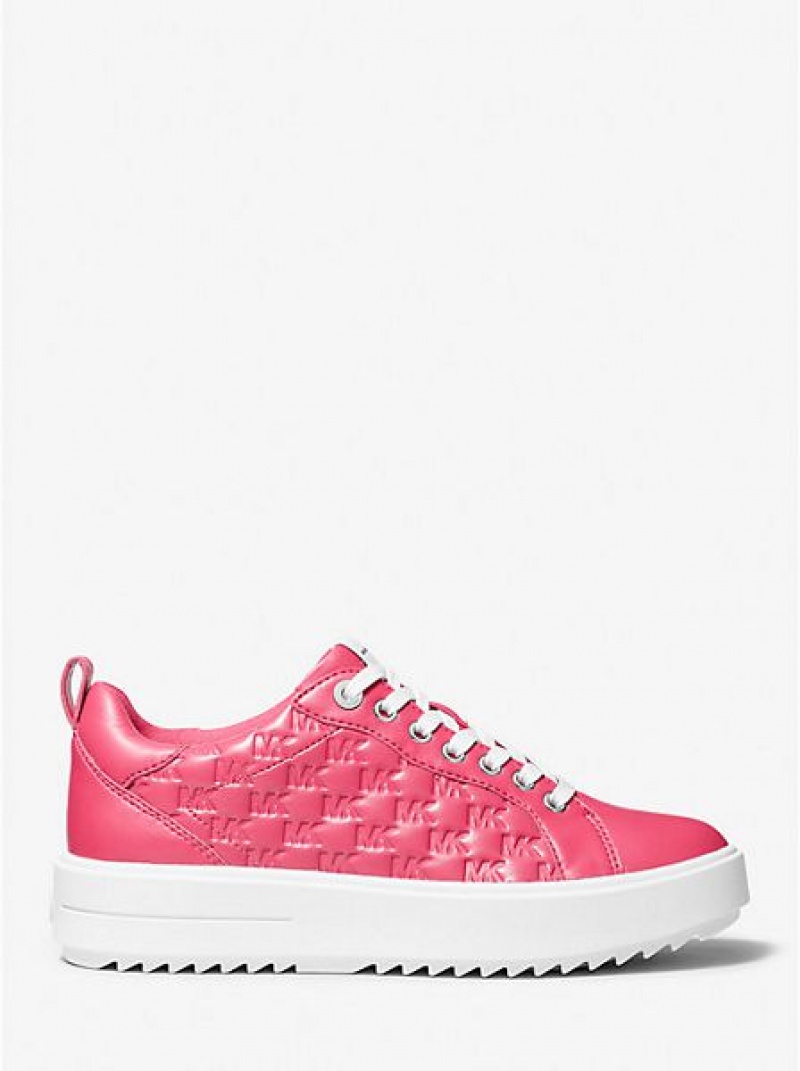 Michael Kors Emmett Logo Embossed Faux Lak Leren Sneakers Dames Rood | 649530-KPI