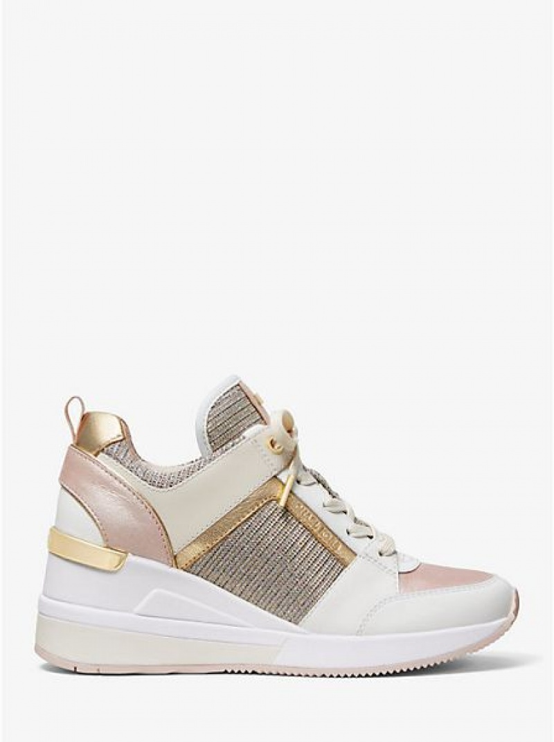 Michael Kors Georgie Leren And Chain-mesh Sneakers Dames Gekleurd | 795821-JIO