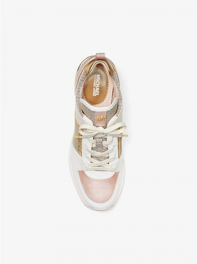 Michael Kors Georgie Leren And Chain-mesh Sneakers Dames Gekleurd | 795821-JIO