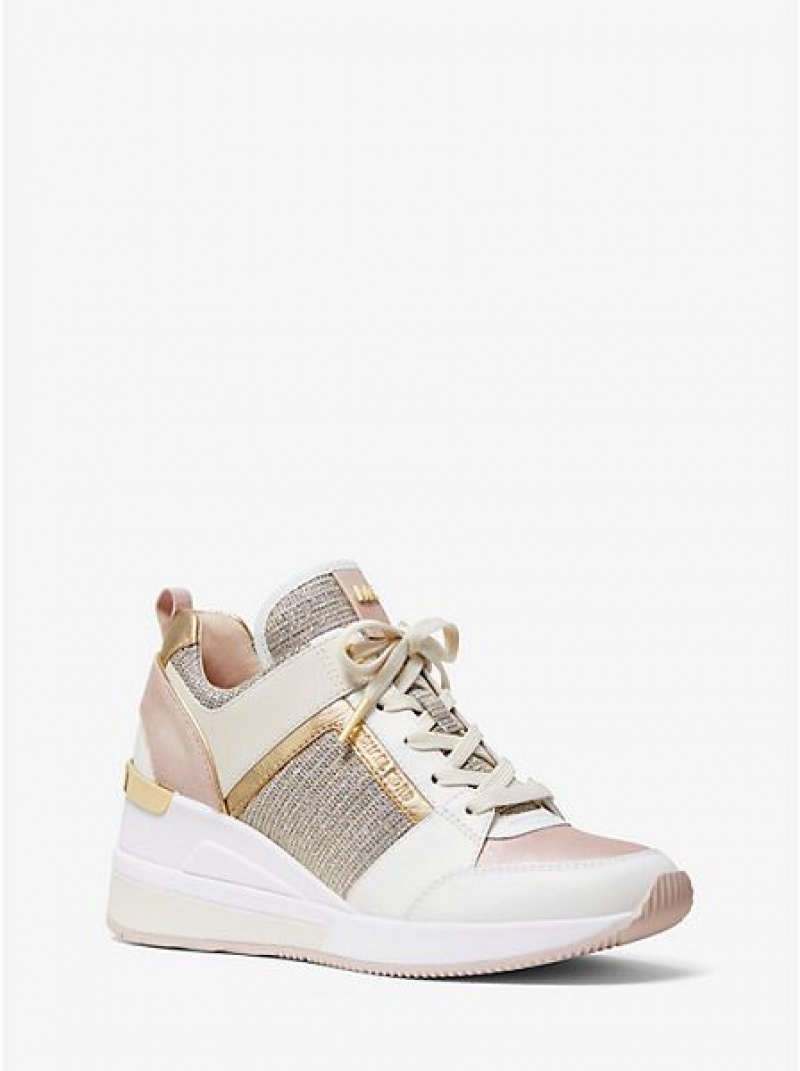 Michael Kors Georgie Leren And Chain-mesh Sneakers Dames Gekleurd | 795821-JIO