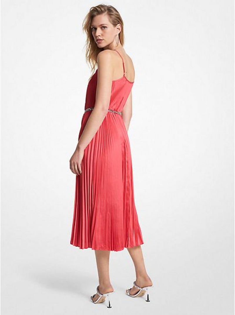 Michael Kors Geplooid Satin Belted Slip Jurken Dames Roze | 381605-SNY