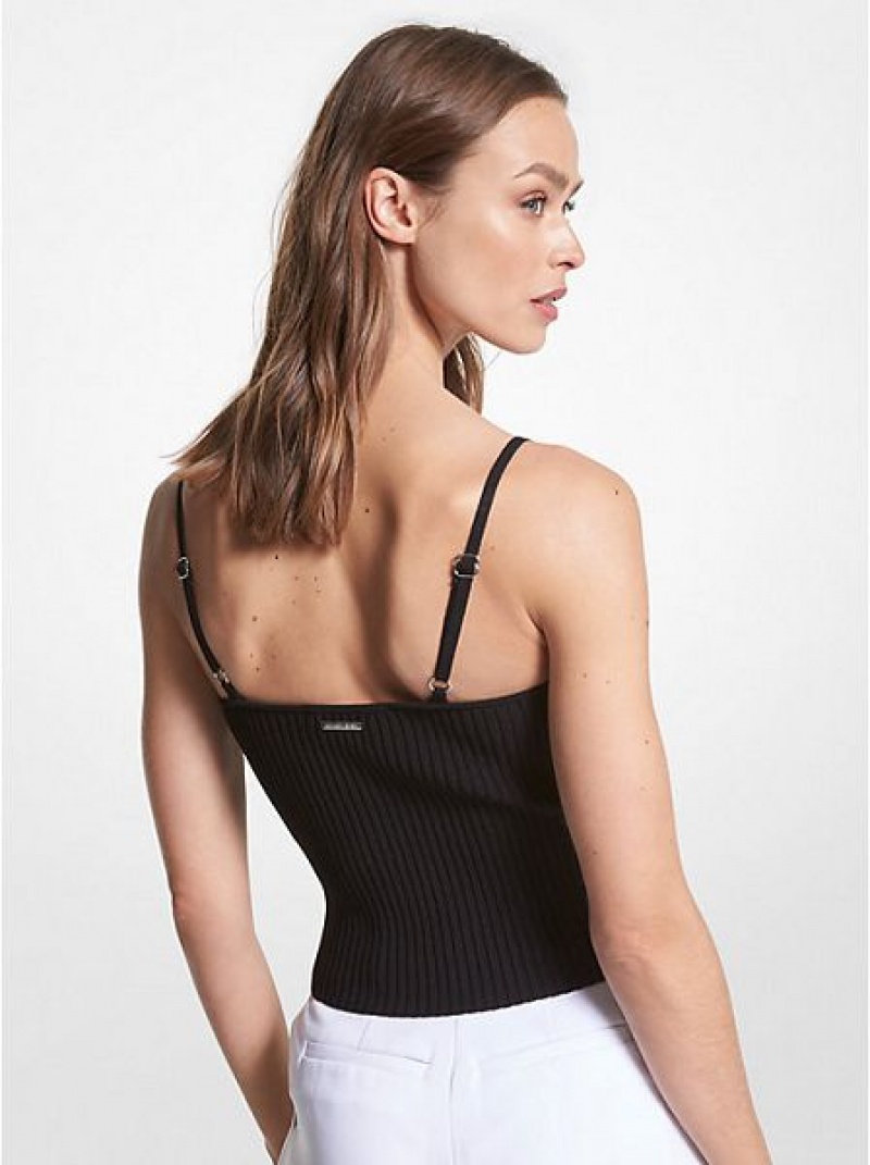 Michael Kors Geribbeld Stretch Viscose Cropped Tanktop Dames Zwart | 208594-VLJ