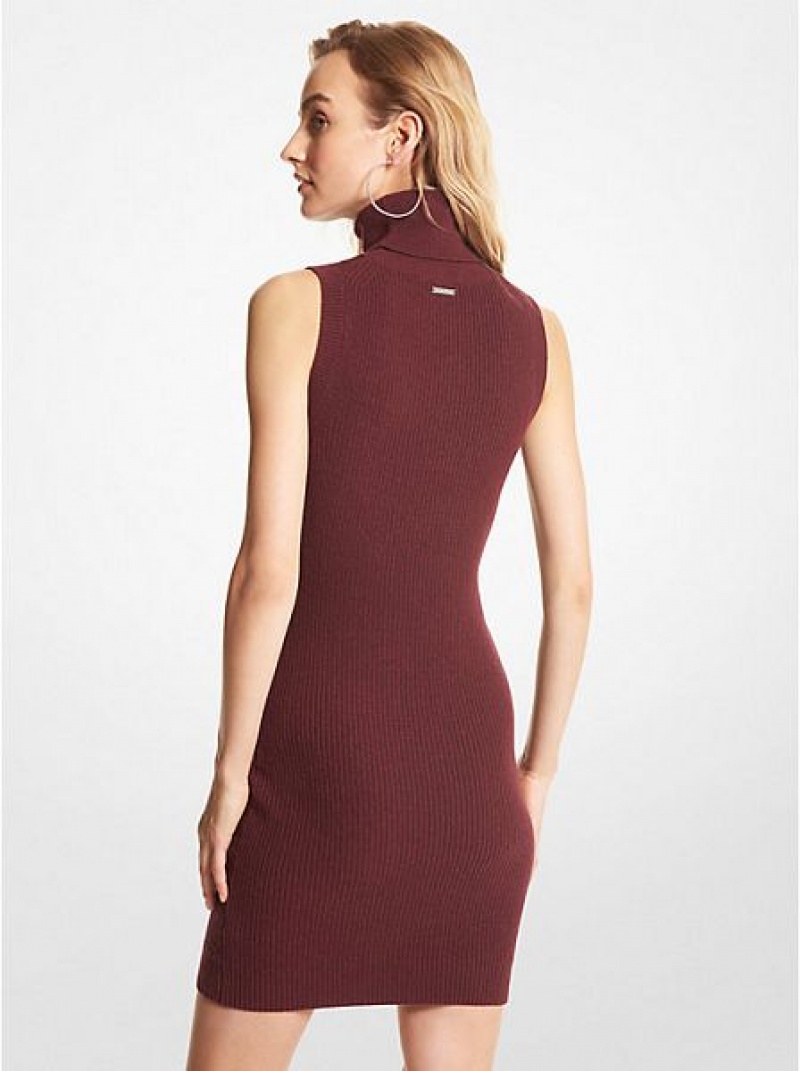 Michael Kors Geribbeld Wol And Cashmere Blend Mouwloos Turtleneck Jurken Dames Bordeaux | 089645-GMH