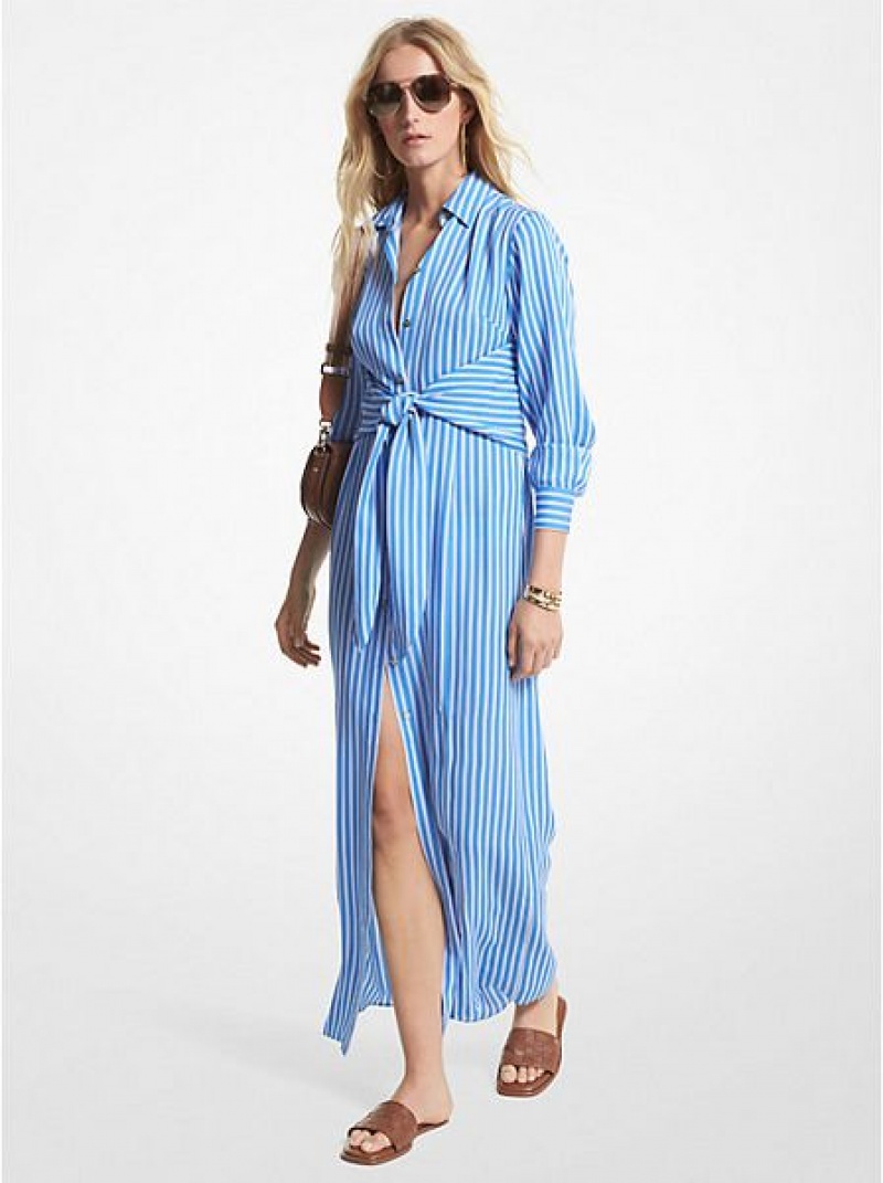 Michael Kors Gestreept Georgette Tie-front Shirtdress Broek Dames Blauw | 735890-IJT