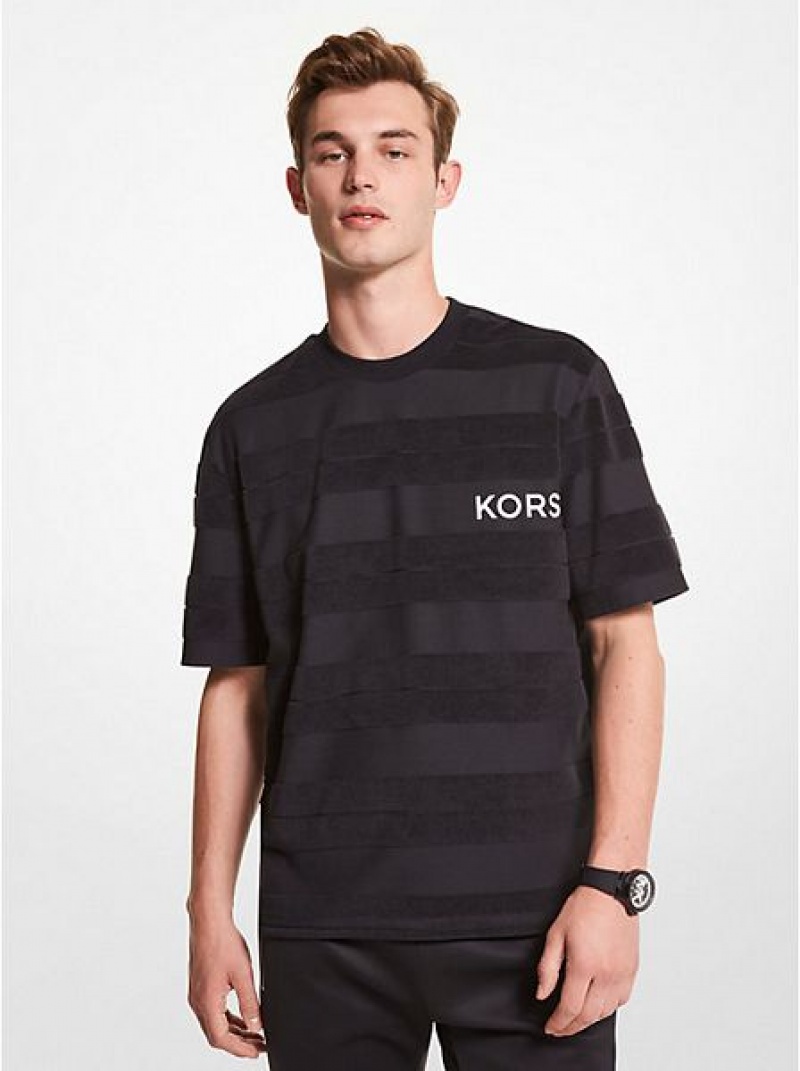 Michael Kors Gestreept Logo Terry T-shirts Heren Zwart | 367491-QCP