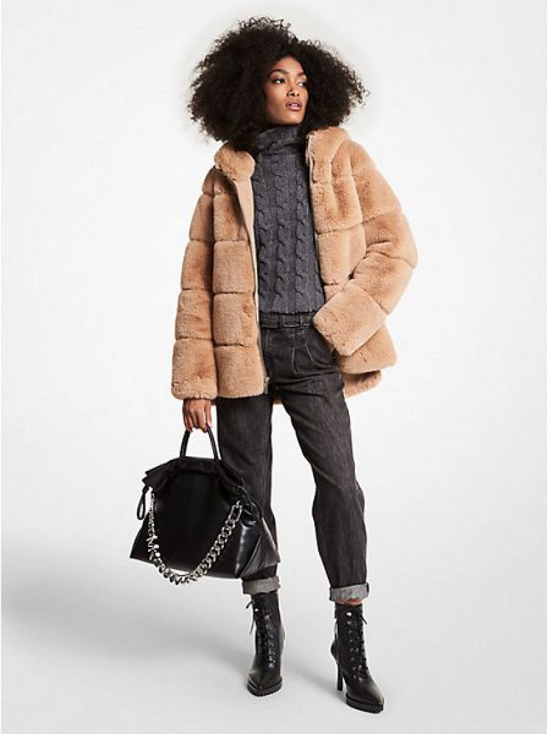 Michael Kors Gewatteerd Faux Fur Met Capuchon Jassen Dames Bruin | 201734-XAL