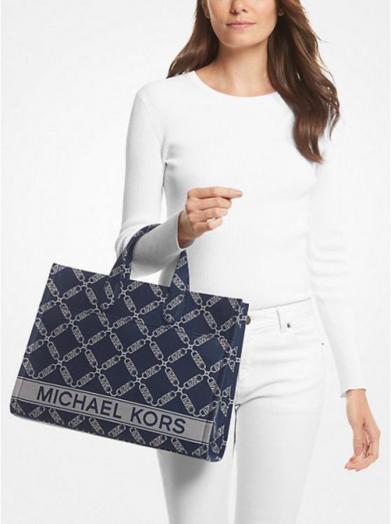 Michael Kors Gigi Large Empire Logo Jacquard Tote Tassen Dames Donkerblauw Gekleurd | 809371-IDU