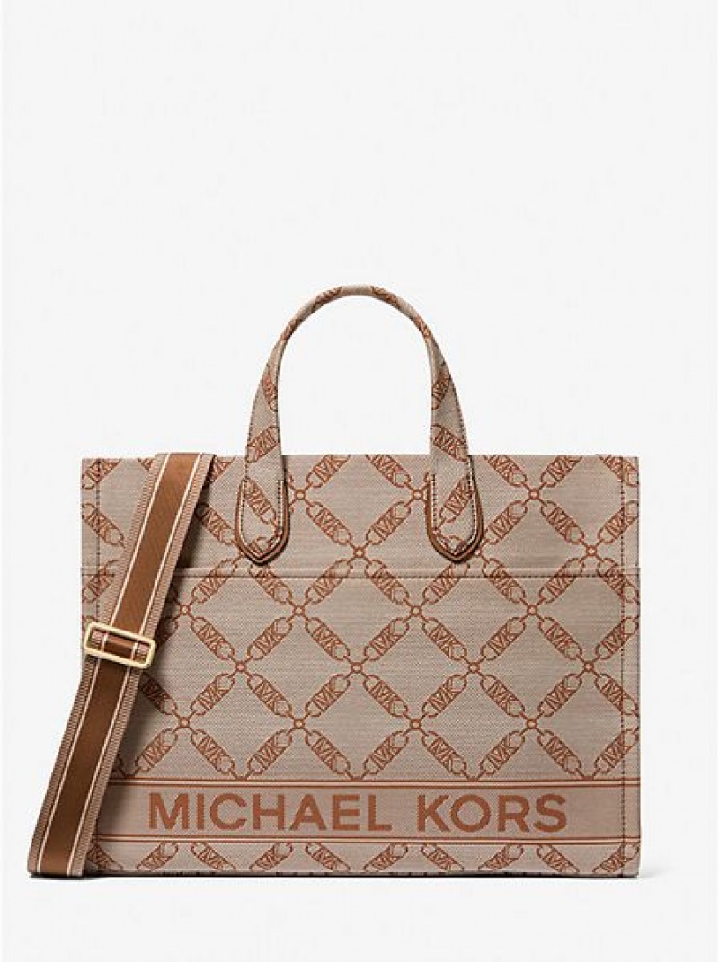 Michael Kors Gigi Large Empire Logo Jacquard Tote Tassen Dames Beige | 126847-KZP