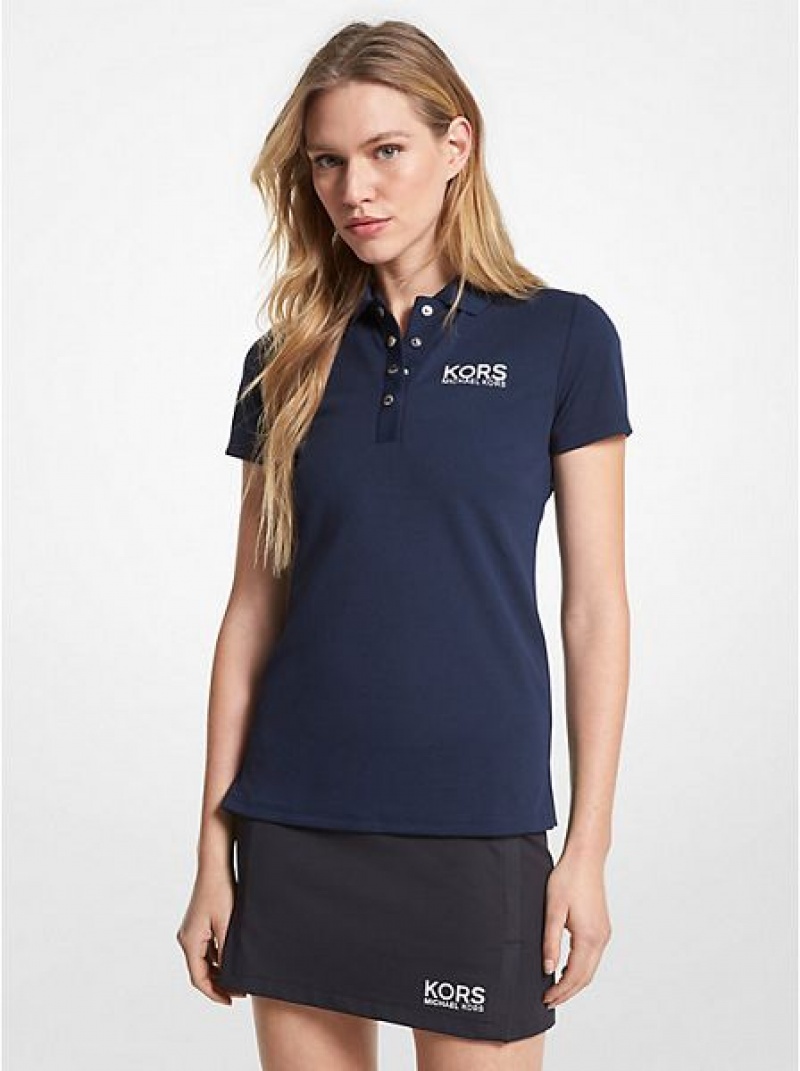 Michael Kors Golf Logo Pique Poloshirt Dames Donkerblauw | 796021-NGK