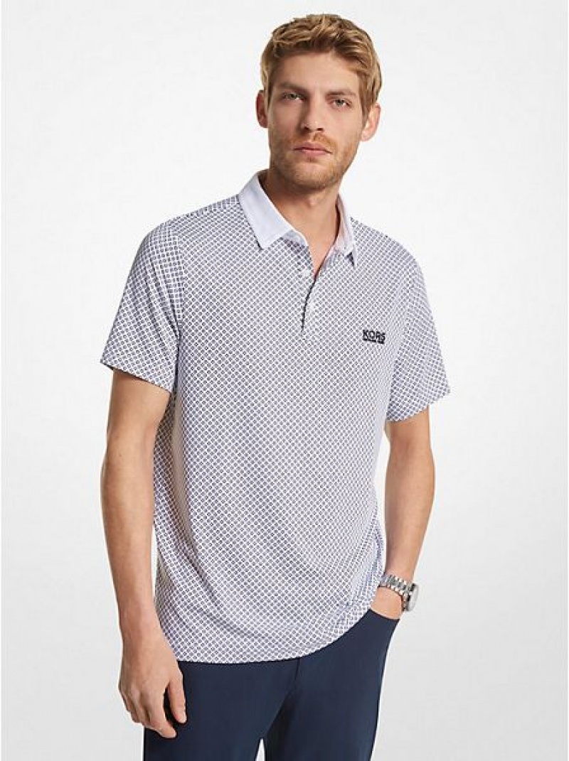 Michael Kors Golf Printed Stretch Jersey Poloshirt Heren Wit | 537412-NUR