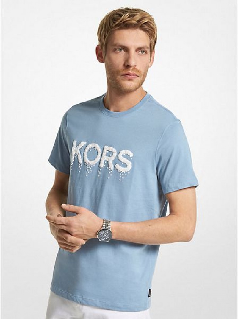 Michael Kors Grafische Logo Katoenen T-shirts Heren Blauw Wit | 510269-JXZ