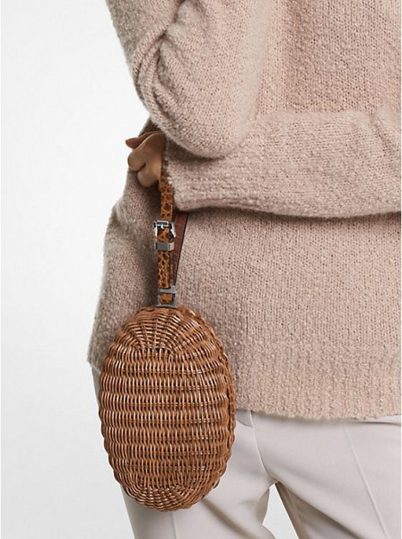 Michael Kors Gramercy Rattan And Crocodile Embossed Leren Mini Tassen Dames Bruin | 809712-JDU