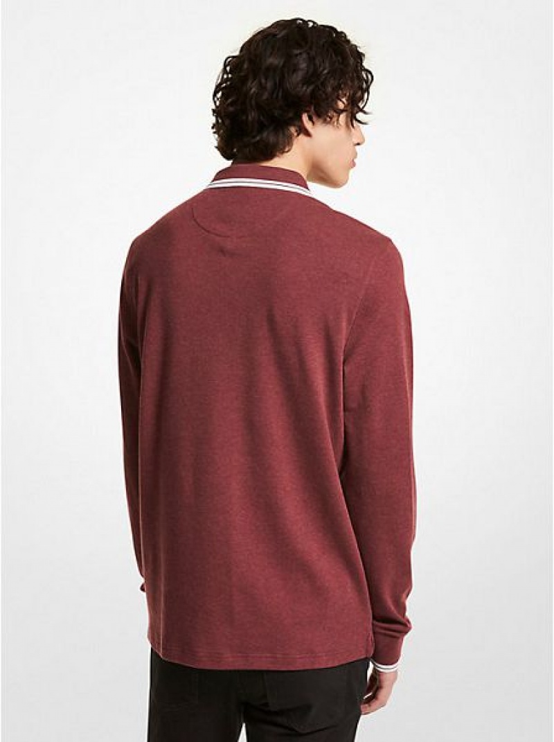 Michael Kors Greenwich Katoenen Long-sleeve Poloshirt Heren Bordeaux | 471820-FRV