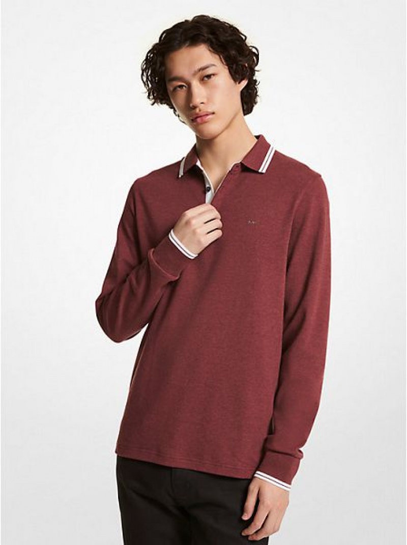 Michael Kors Greenwich Katoenen Long-sleeve Poloshirt Heren Bordeaux | 471820-FRV