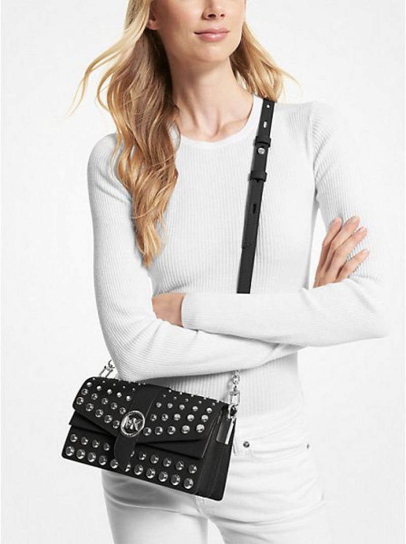 Michael Kors Greenwich Medium Studded Saffiano Leren Schoudertassen Dames Zwart | 431270-WCL