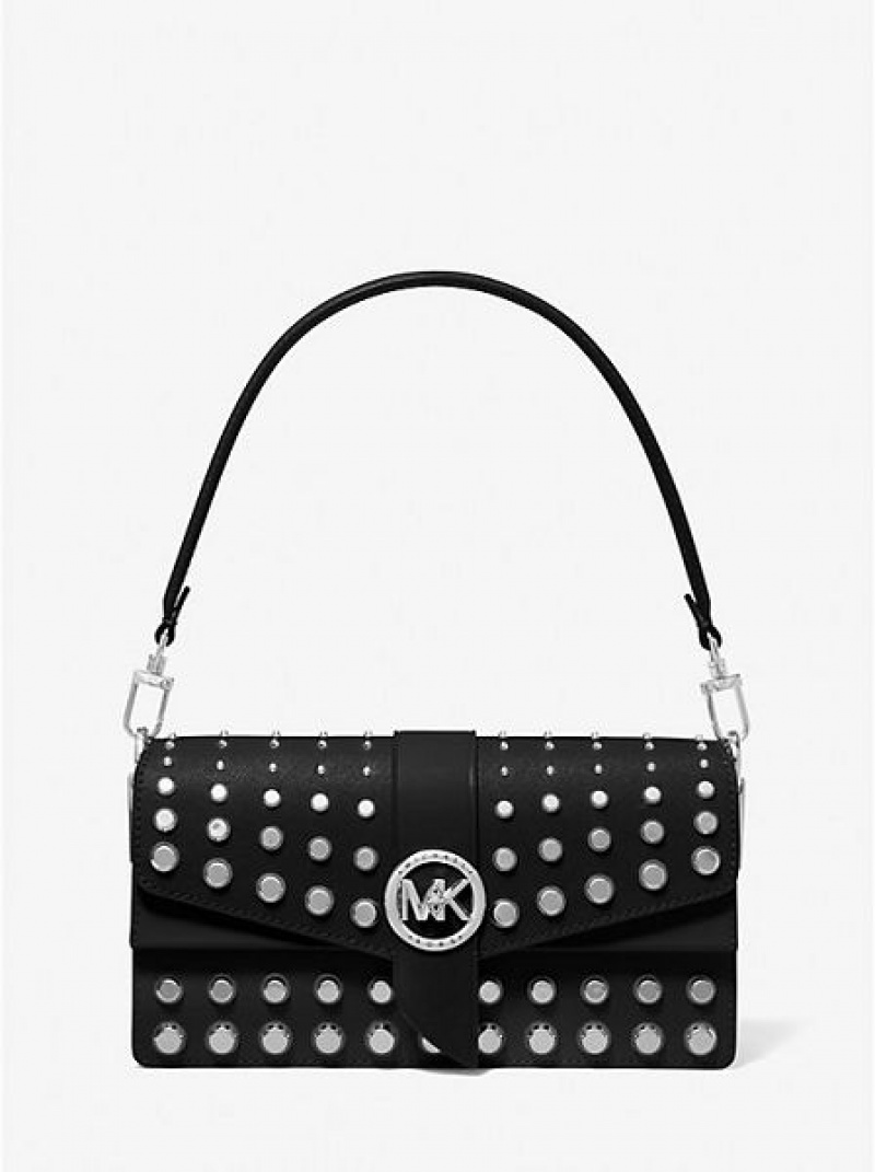 Michael Kors Greenwich Medium Studded Saffiano Leren Schoudertassen Dames Zwart | 431270-WCL