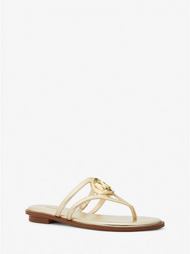 Michael Kors Hampton Metallic Leren Sandalen Dames Goud | 594627-YKL