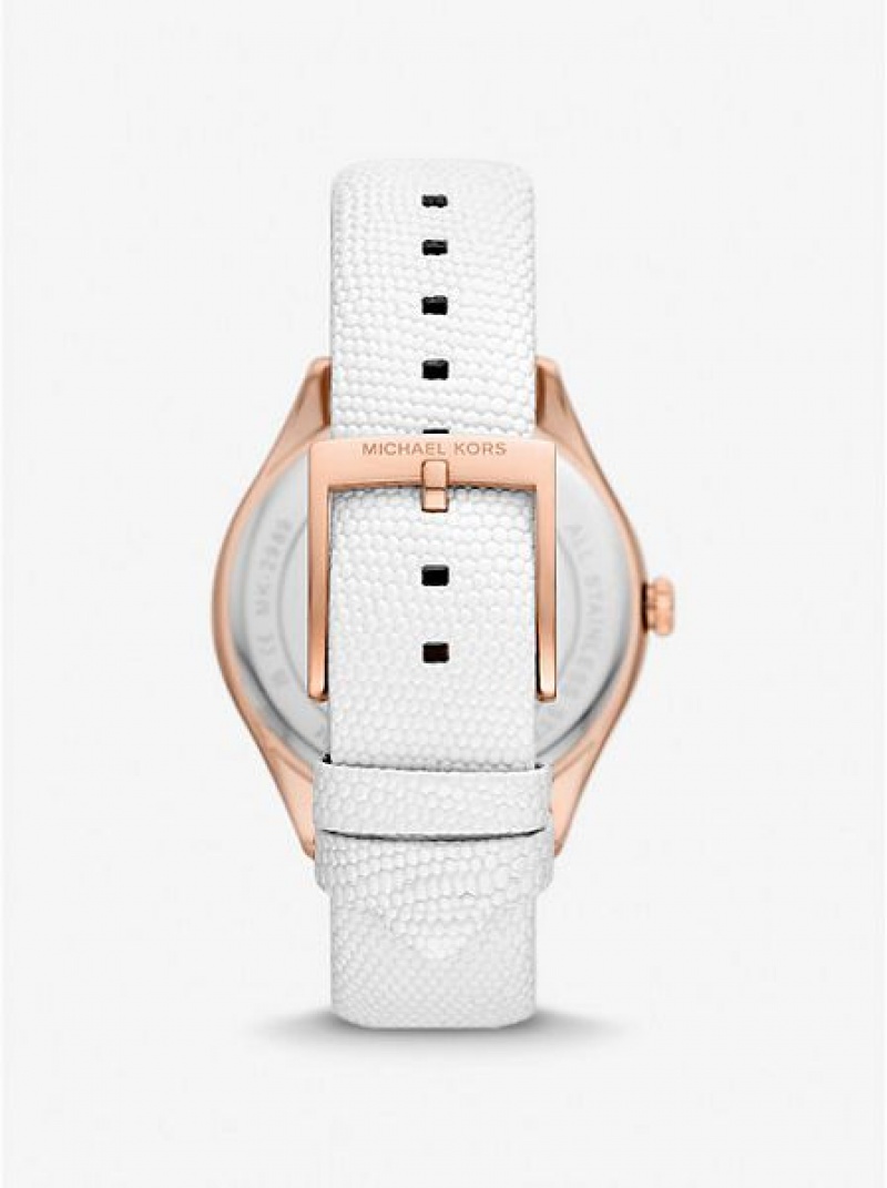 Michael Kors Harlowe Pave And Lizard Embossed Leren Riemen Horloge Dames Roze Goud | 609413-NWO