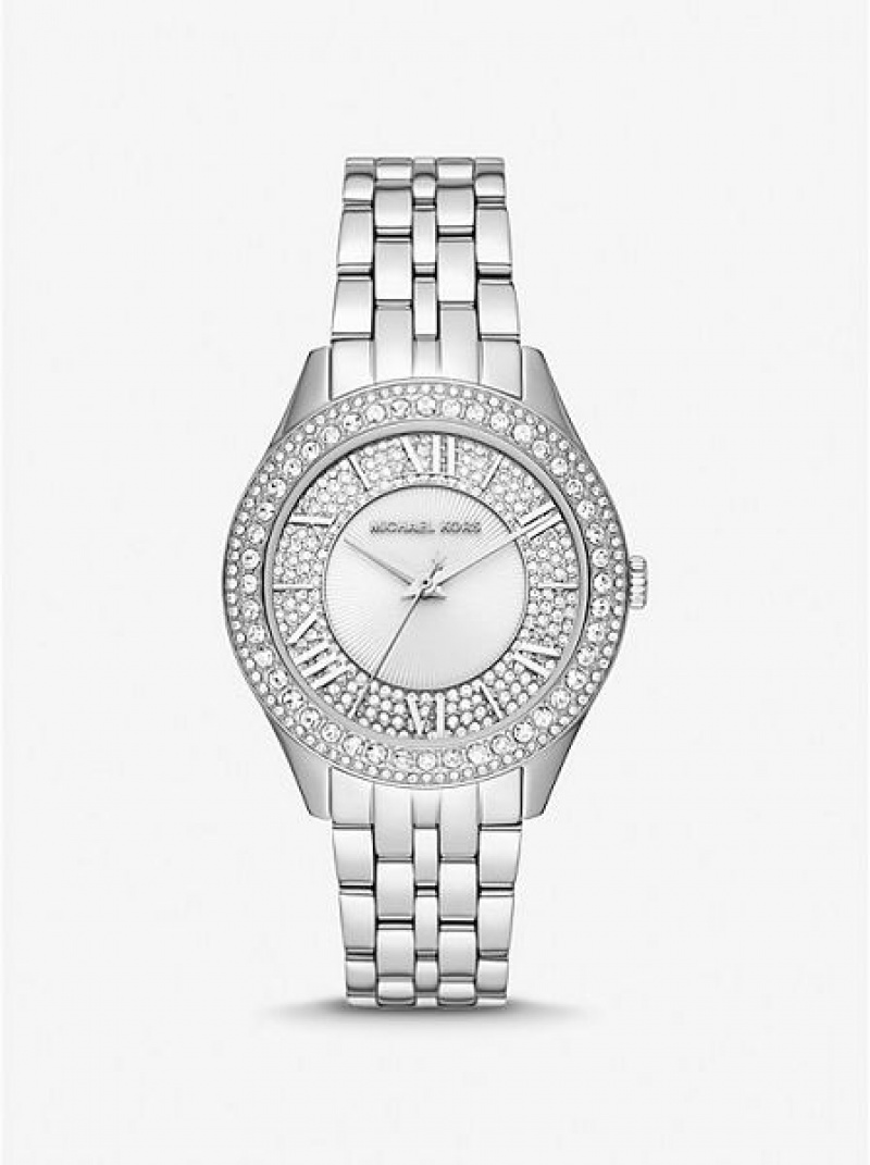 Michael Kors Harlowe Pave Horloge Dames Zilver | 061728-OFI