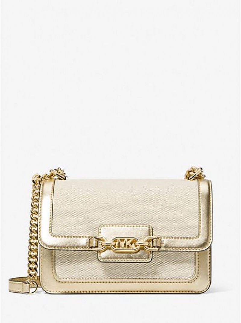 Michael Kors Heather Large Canvas And Metallic Faux Leren Schoudertassen Dames Goud Beige | 104859-JDK