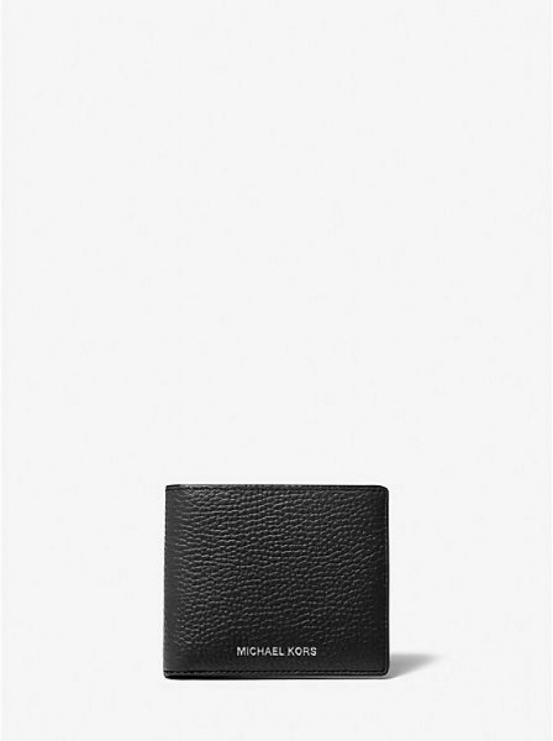 Michael Kors Hudson Pebbled Leren Slim Billfold Portefeuille Heren Zwart | 285394-ZEB