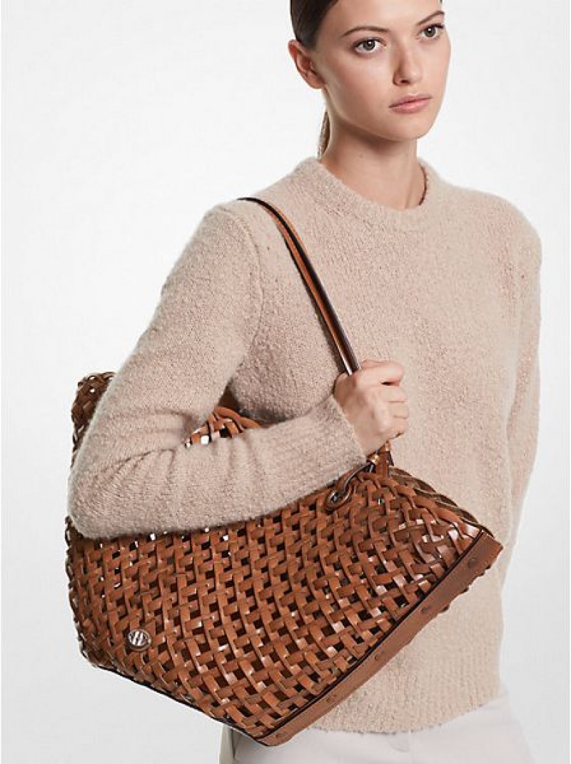 Michael Kors Isabella Medium Hand-woven Leren Tote Tassen Dames Bruin | 106728-EFQ