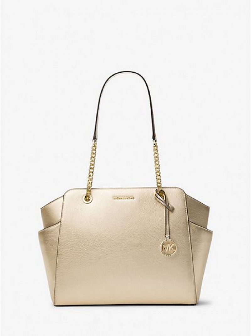 Michael Kors Jacquelyn Medium Metallic Pebbled Leren Tote Tassen Dames Goud | 176954-PSX