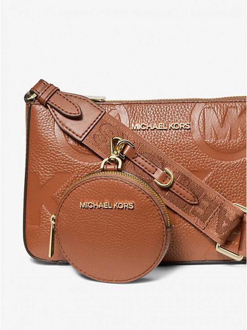 Michael Kors Jet Set Logo Embossed Leren Crossbodytassen Dames Bruin | 924670-LGE