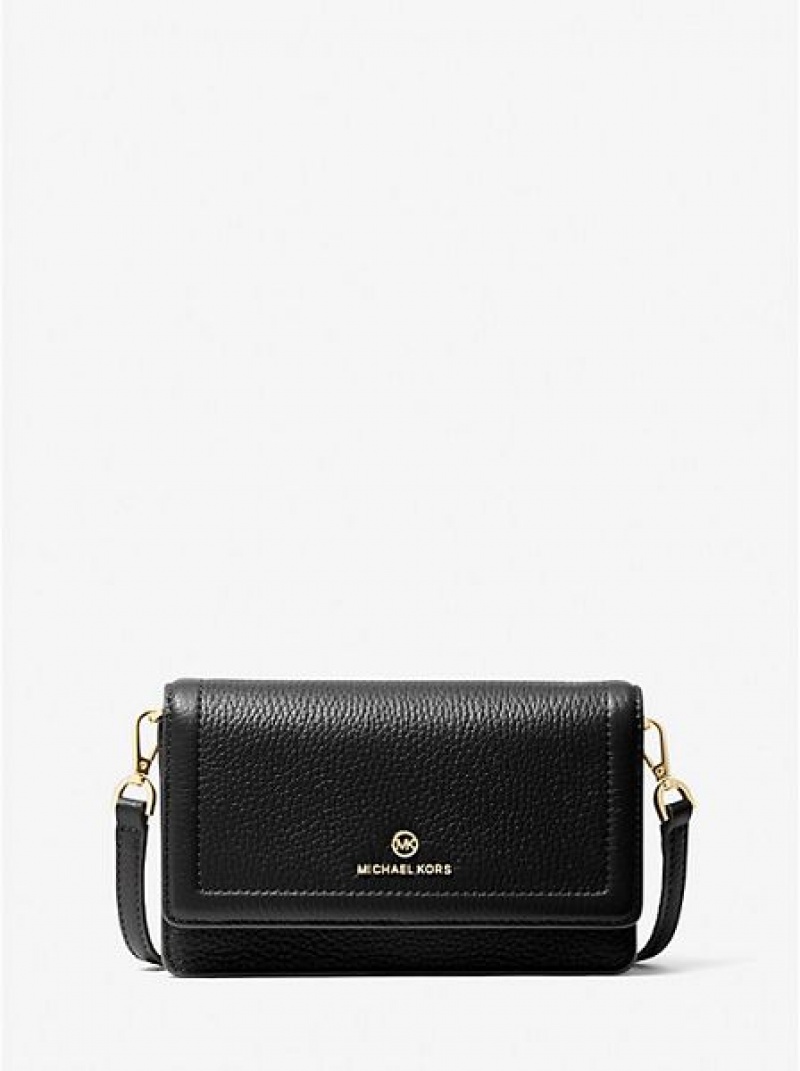 Michael Kors Jet Set Small Pebbled Leren Smartphone Convertible Crossbodytassen Dames Zwart | 360579-WEQ