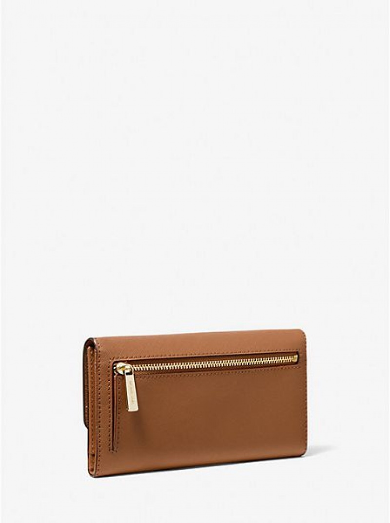 Michael Kors Jet Set Travel Crossgrain Leren Tri-fold Portefeuille Dames Bruin | 521937-VWB