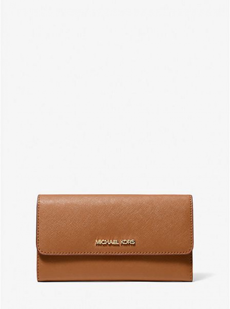 Michael Kors Jet Set Travel Crossgrain Leren Tri-fold Portefeuille Dames Bruin | 521937-VWB