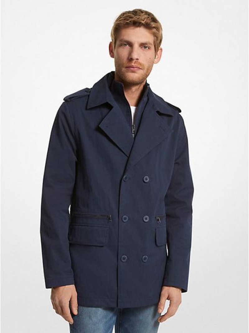 Michael Kors Katoenen Blend Twill Peacoat Jassen Heren Donkerblauw | 024971-DBC