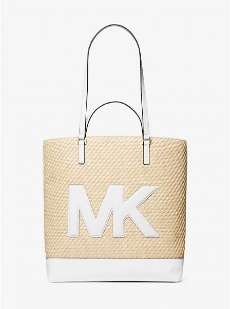 Michael Kors Kelli Large Logo Straw Tote Tassen Dames Wit | 032741-CJG