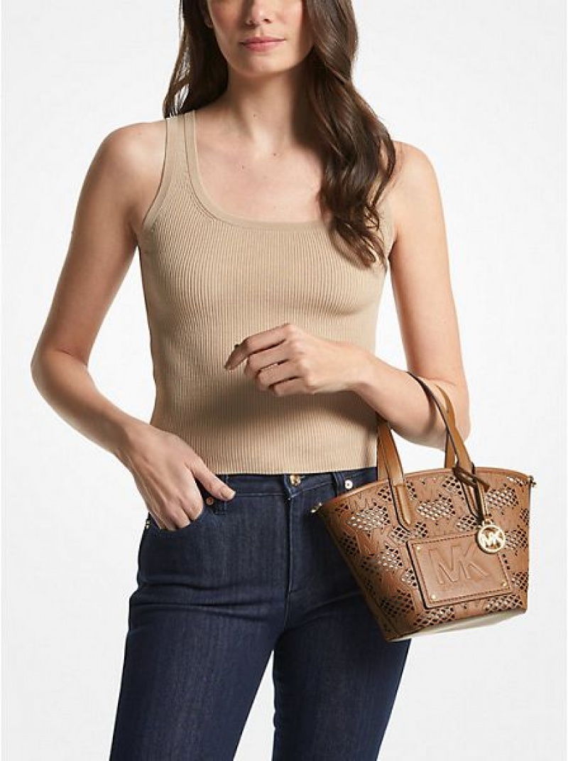 Michael Kors Kimber Small 2-in-1 Perforated And Embossed Faux Leren Tote Tassen Dames Bruin | 028359-OEK