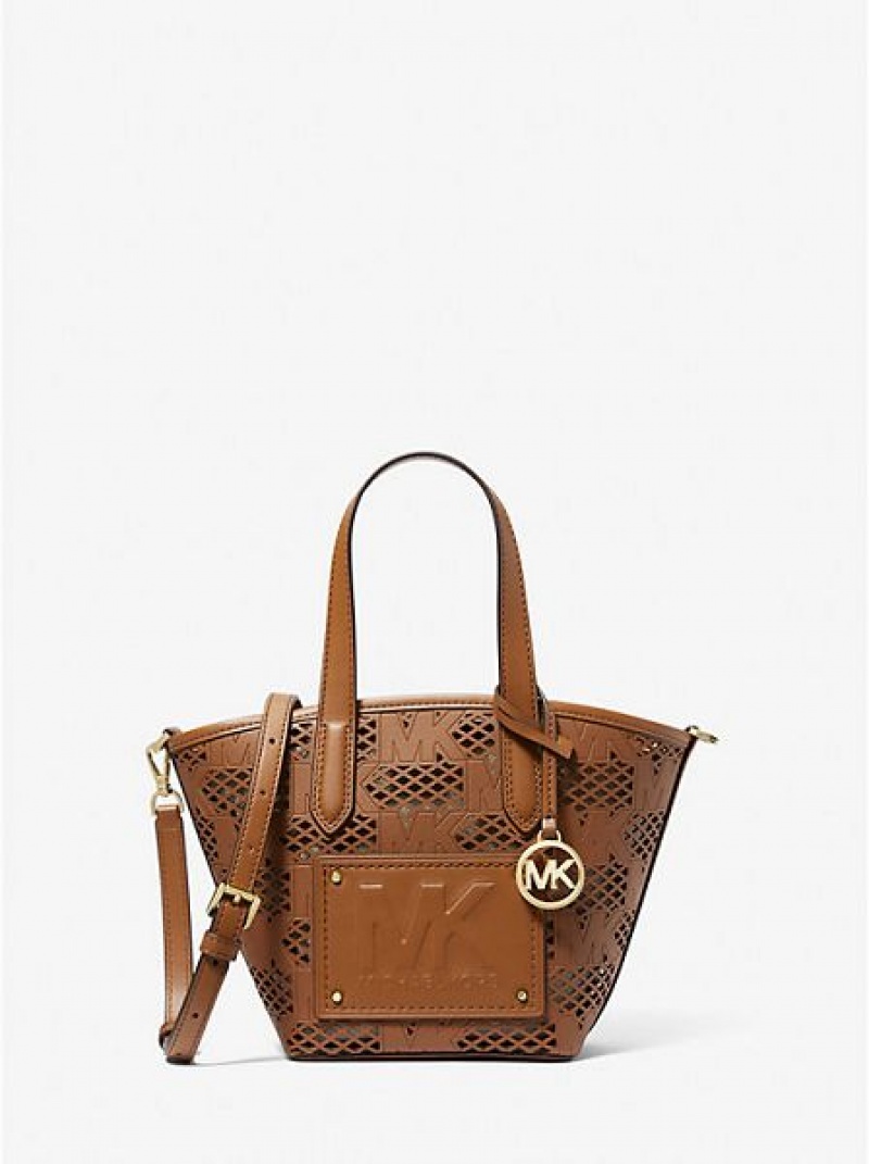 Michael Kors Kimber Small 2-in-1 Perforated And Embossed Faux Leren Tote Tassen Dames Bruin | 028359-OEK