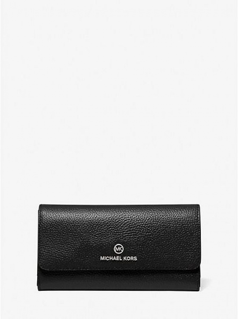 Michael Kors Large Pebbled Leren Tri-fold Portefeuille Dames Zwart | 304287-AND