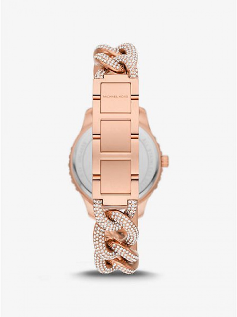 Michael Kors Layton Pave Curb-link Horloge Dames Roze Goud | 451736-EMF