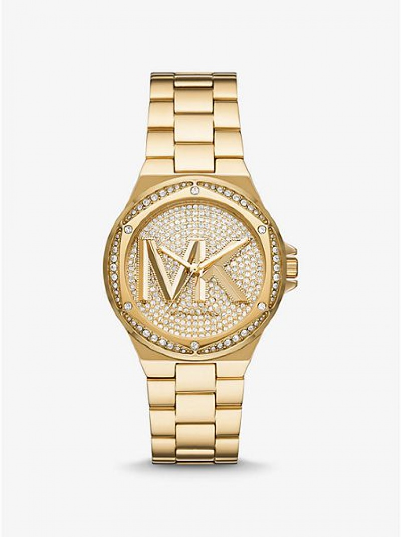 Michael Kors Lennox Pave Logo Horloge Dames Goud | 562879-KDF