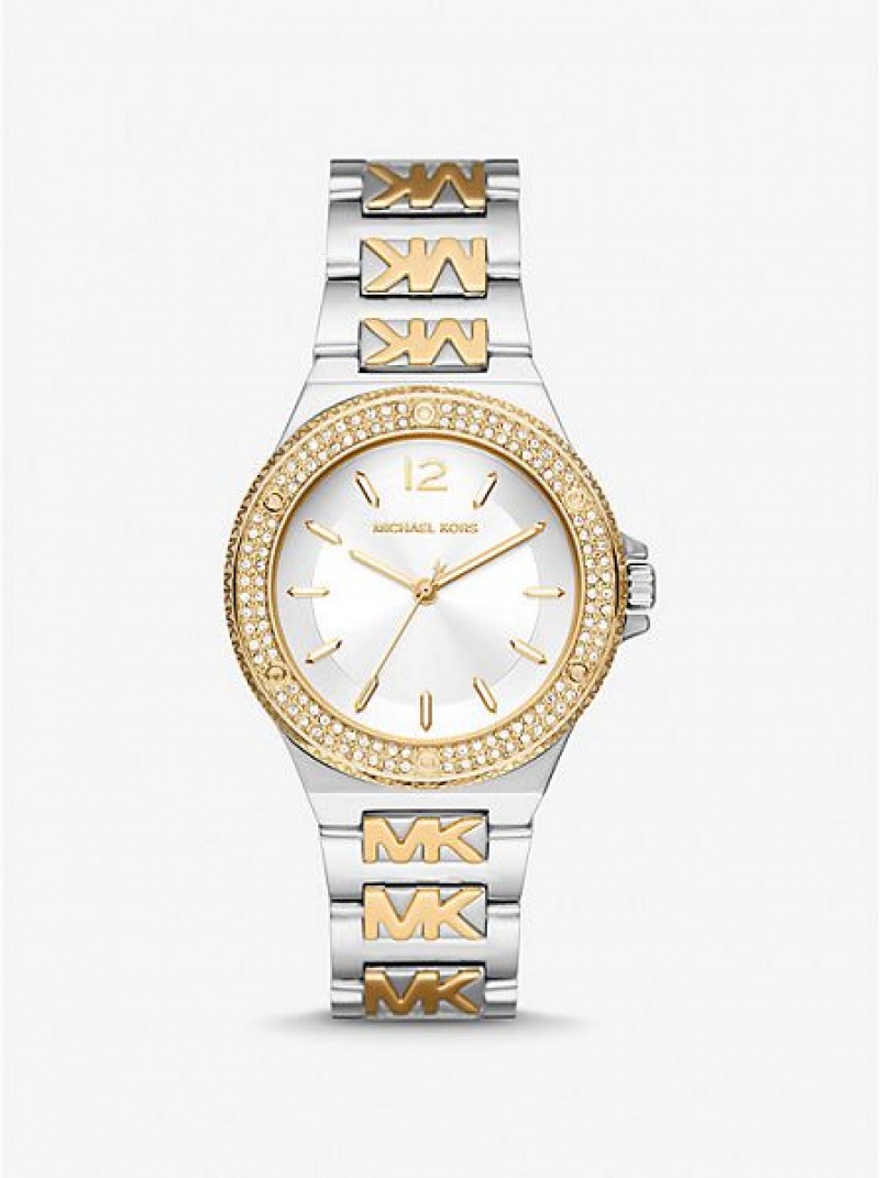 Michael Kors Lennox Pave Logo Horloge Dames Zilver Goud | 413956-EKG