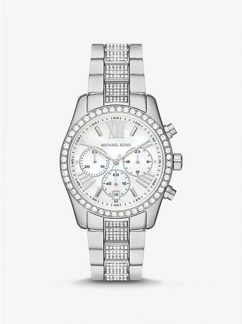 Michael Kors Lexington Pave Horloge Dames Zilver | 701542-BOW